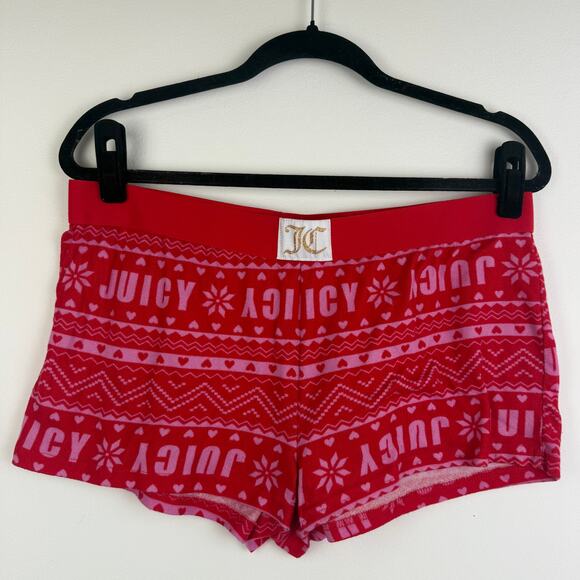 Juicy Couture Womens Pull-On Elastic Waistband Holiday Red Lounge Shorts Large - Picture 1 of 8